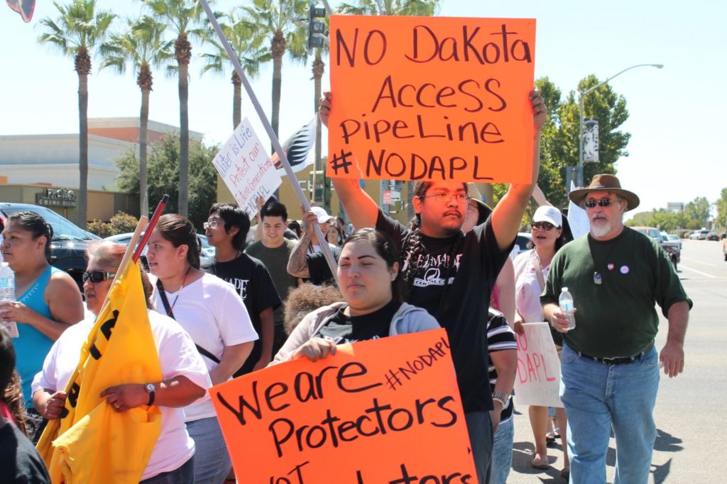 People came out in Fresno in September to support Standing Rock Sioux land and water protectors against the Dakota Access Pipeline. Image by Richard D. Iyall , Cowlitz.