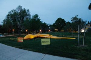 Image of the finished “Drone Project 2014” at Fresno State. This powerful project was led by artist Joseph DeLappe with the collaboration of Fresno State’s Center for Creativity and the Arts, and volunteers from Peace Fresno, Fresno Center For Non Violence and others. Photo by Richard Iyall