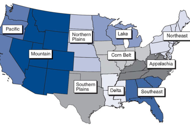 Farm production regions in the United States. Image courtesy of the U.S. Department of Agriculture and Economic Research Service
