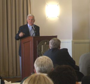 Rep. Jim Costa (D–Fresno) addresses the audience at the recent UC Merced Summit on Fracking. Costa spoke on the benefits of fracking for natural gas at a conference about fracking for oil.
